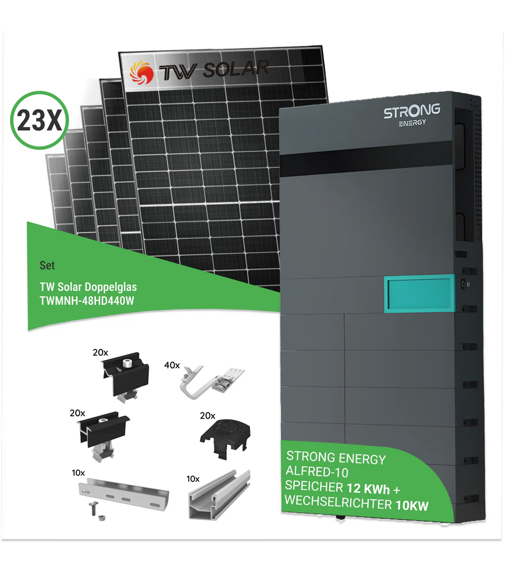 9,90 kWp PV-Komplettset mit 22x Jolywood 450 W Niwa Black R3 Bifazial Glas/Glas & RCT Speicher – inkl. K2 Unterkonstruktion für Ziegeldächer